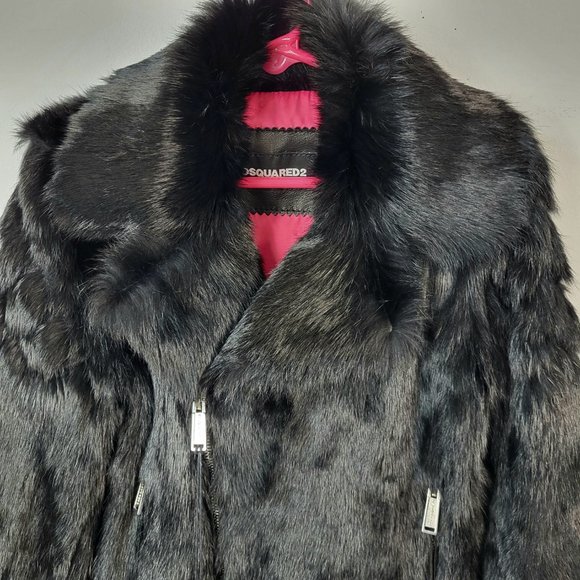 NWT~$1195~DSQUARED2~KIDS 8~BLACK GENUINE LEATHER REAL FUR BIKER MOTO COAT JACKET - Picture 9 of 16